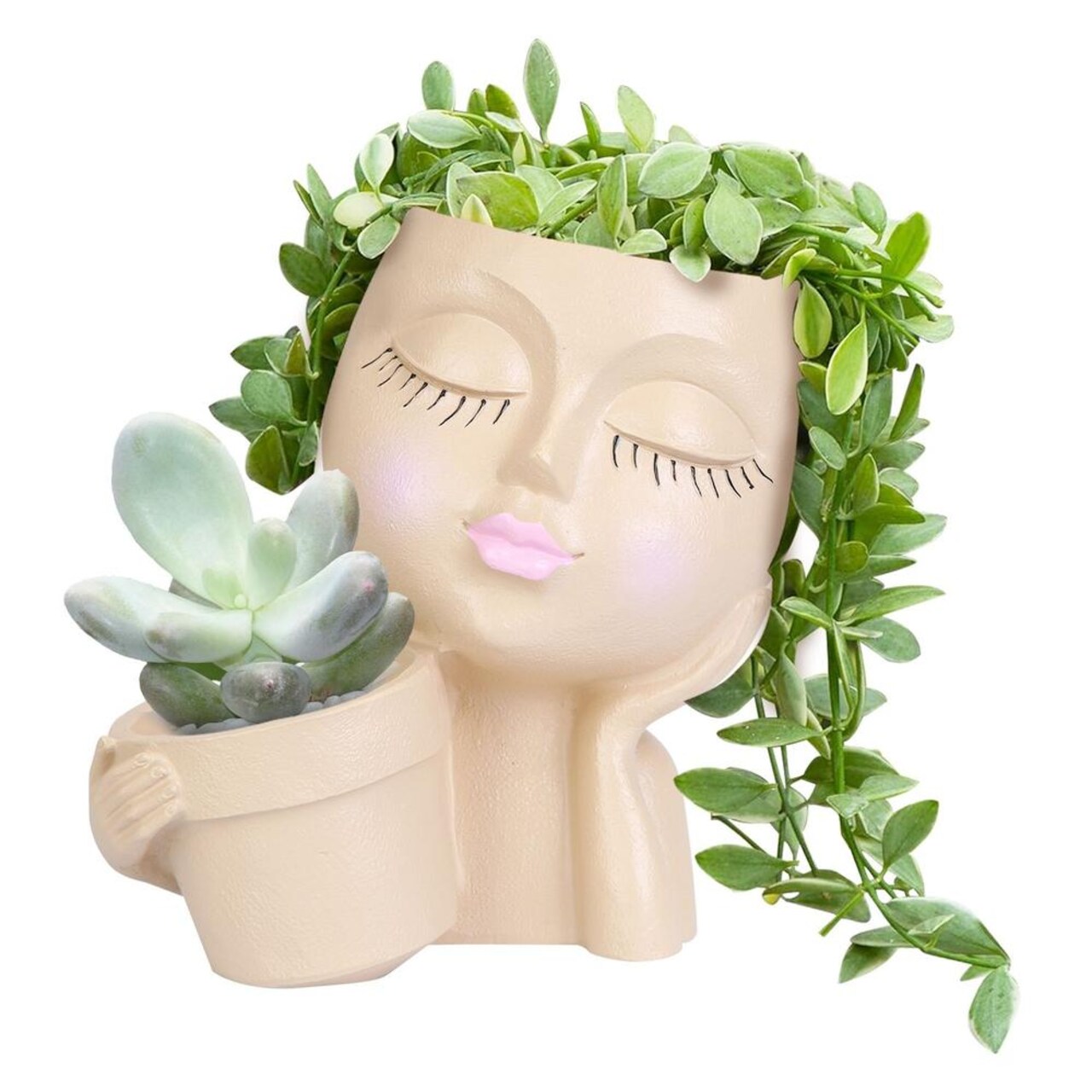 Edge Collections - 6.69" x 5.91" - Creative Girl Face Planter for Succulents and Cacti - 1 Piece